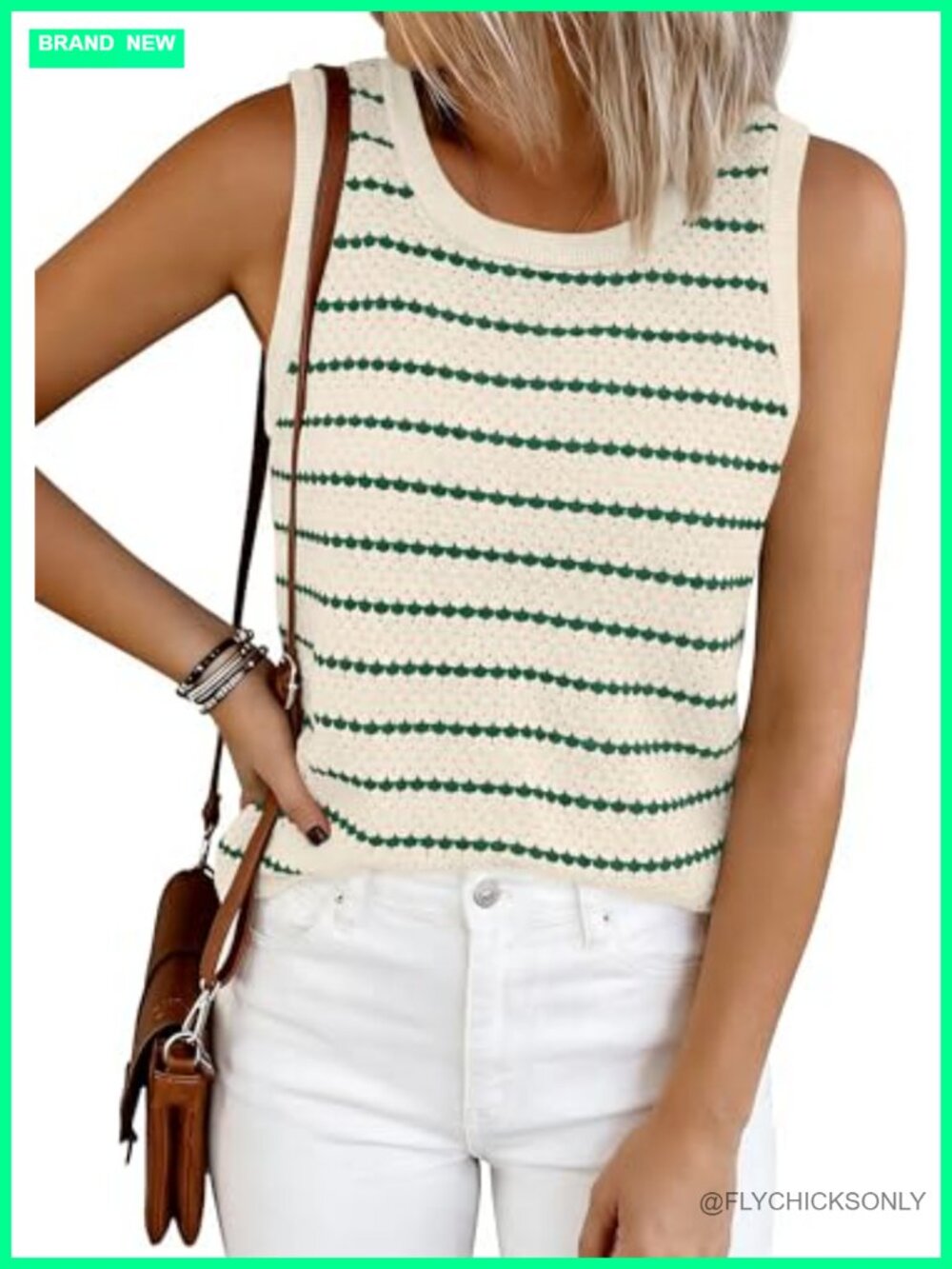 Crochet Striped Sweater Vest Tank Top Sleeveless Knit Spring Summer
